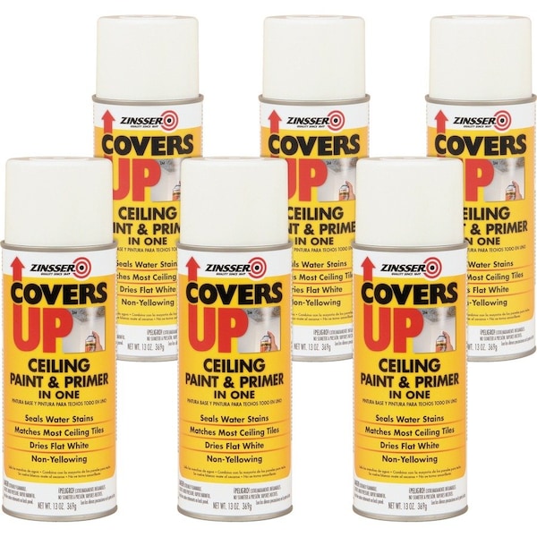 Spray Paint, Flat White, 13 oz, 6 PK